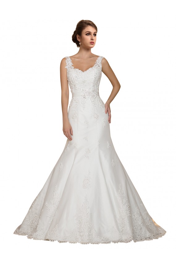 Lace Cap Sleeves V-Neck Ivory Mermaid Wedding Dress Plymouth