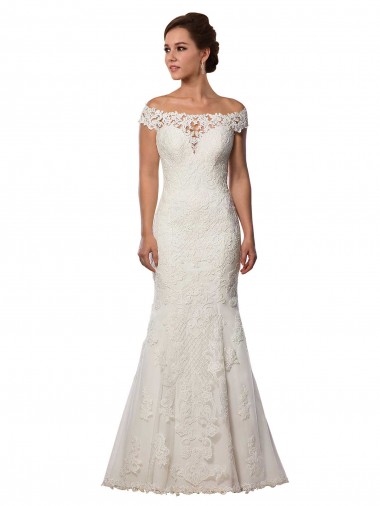 Lace Cap Sleeves Off the Shoulder Ivory Mermaid Boho Wedding Dress Plymouth
