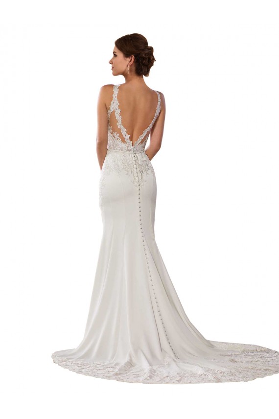 Lace V-Back Chapel Train High Neck Sheath Modern Wedding Dress Plymouth