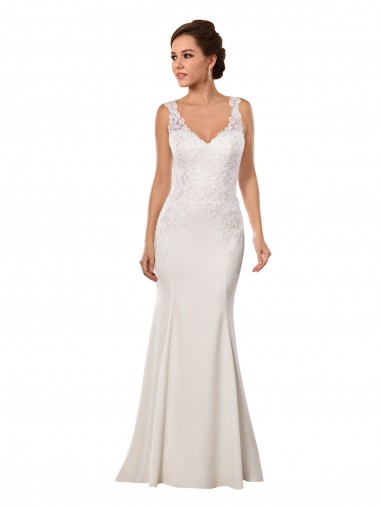 Lace & Stretch Crepe Chapel Train V-Neck Mermaid Sexy Wedding Dress Plymouth