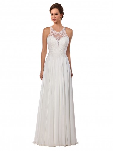 Soft Chiffon Chapel Train Illusion Neck Sheath Wedding Dress Plymouth