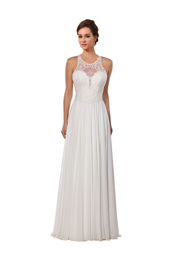 Soft Chiffon Chapel Train Illusion Neck Sheath Wedding Dress Plymouth