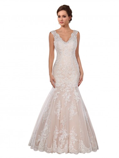 Lace Chapel Train V-Neck Mermaid Modern Wedding Dress Plymouth