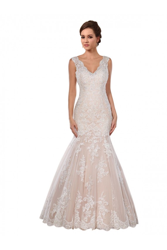 Lace Chapel Train V-Neck Mermaid Modern Wedding Dress Plymouth