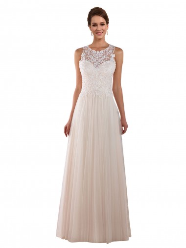 Tulle & Lace Chapel Train High Neck A-Line Boho Wedding Dress Plymouth