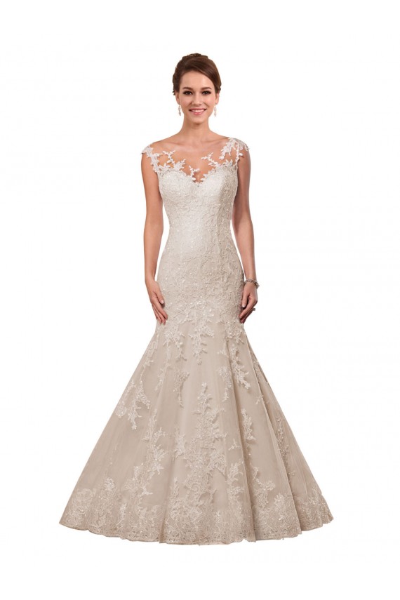 Lace Cap Sleeves Illusion Neck White Mermaid Wedding Dress Plymouth