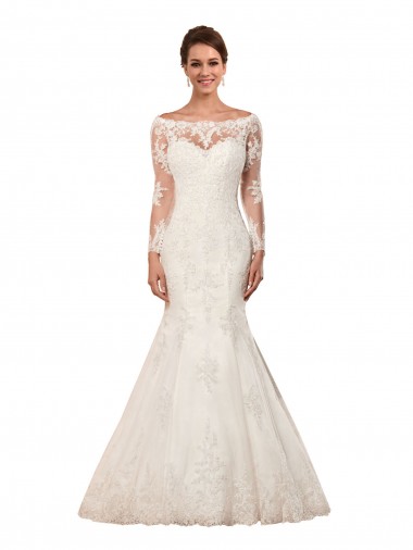 Lace Chapel Train Bateau Neck Mermaid Sexy Wedding Dress Plymouth
