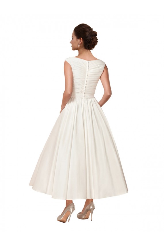 Satin Ankle Length V-Neck A-Line Wedding Dress Plymouth
