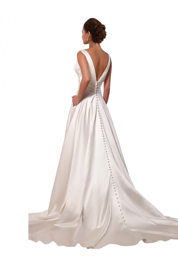 Satin Chapel Train V-Neck A-Line Wedding Gowns Plymouth