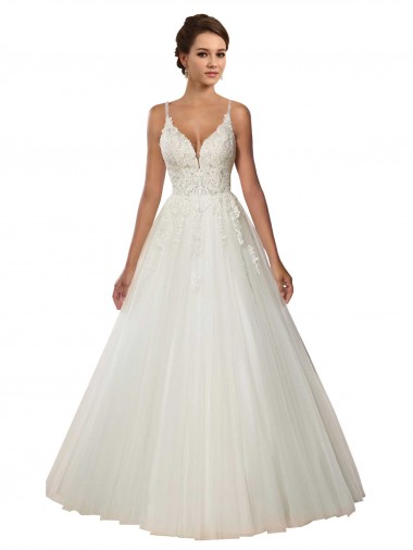 Tulle & Lace Chapel Train Spaghetti Straps Ball Gown Boho Wedding Dress Plymouth