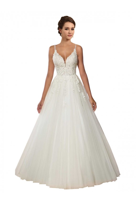 Tulle & Lace Chapel Train Spaghetti Straps Ball Gown Boho Wedding Dress Plymouth