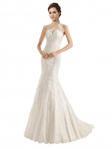 Lace Chapel Train Illusion Neck Mermaid Wedding Dress Plymouth