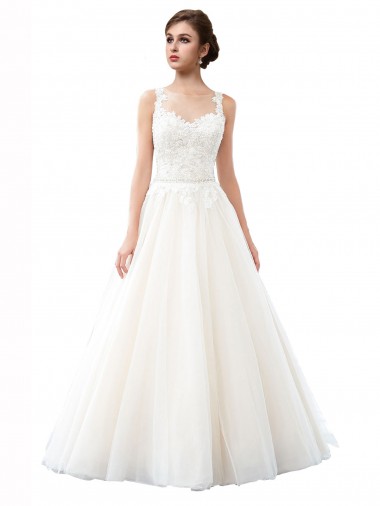 Tulle & Lace Sleeveless Illusion Neck Ivory A-Line Beach Wedding Dress Plymouth