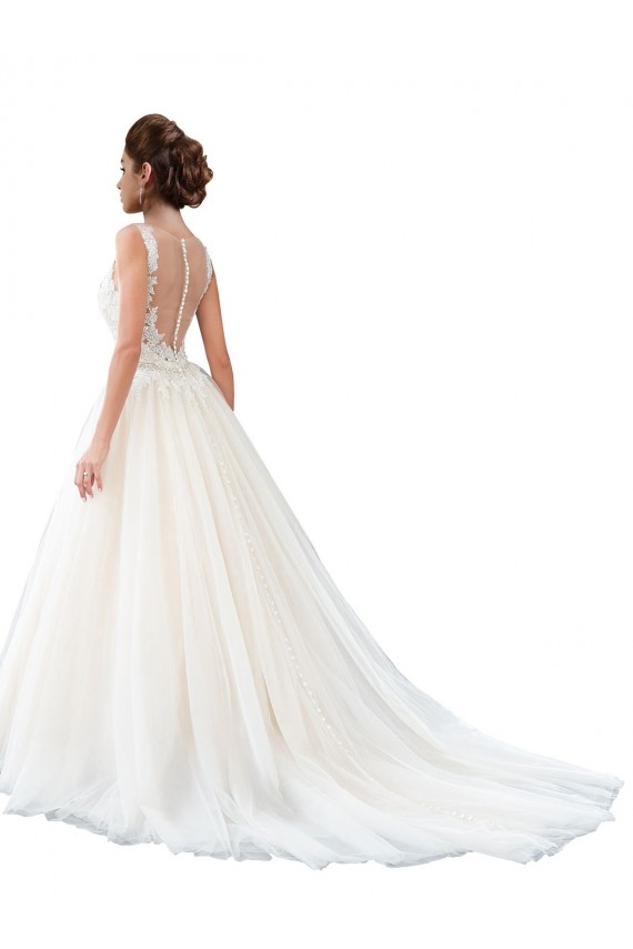 Tulle & Lace Sleeveless Illusion Neck Ivory A-Line Beach Wedding Dress Plymouth