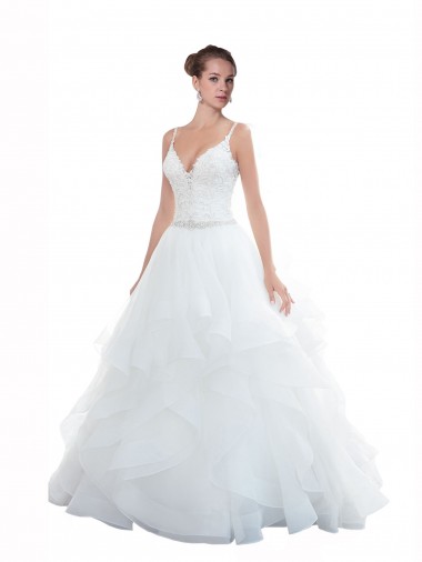 Tulle Chapel Train Spaghetti Straps Ball Gown Beach Wedding Dress Plymouth