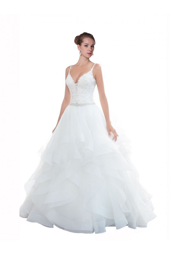 Tulle Chapel Train Spaghetti Straps Ball Gown Beach Wedding Dress Plymouth