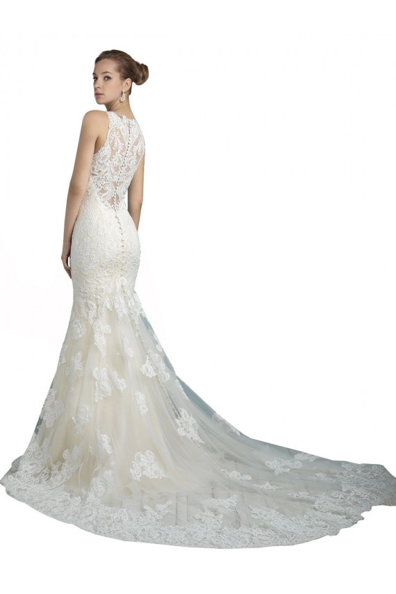 Tulle Chapel Train Illusion Neck Mermaid Beach Wedding Dress Plymouth