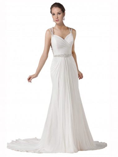 Soft Chiffon Chapel Train Sweetheart Sheath Beach Wedding Dress Plymouth