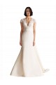 Satin Keyhole Back Chapel Train V-Neck A-Line Wedding Dress Plymouth
