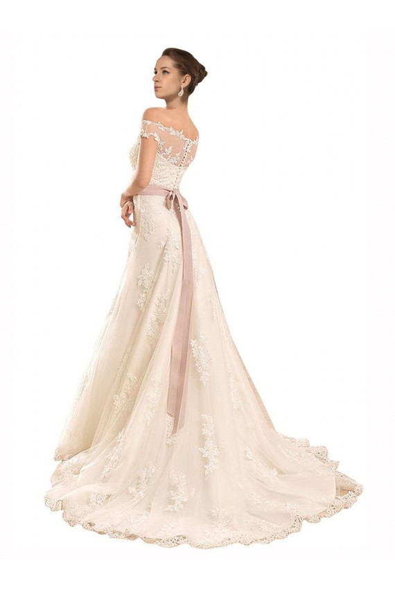 Lace Chapel Train Off the Shoulder A-Line Beach Wedding Dress Plymouth