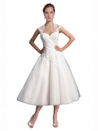 Tulle & Lace Tea Length Sweetheart A-Line Beach Wedding Dress Plymouth