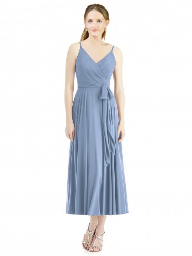 Soft Chiffon Tea Length Spaghetti Straps A-Line Bridesmaid Dress Plymouth