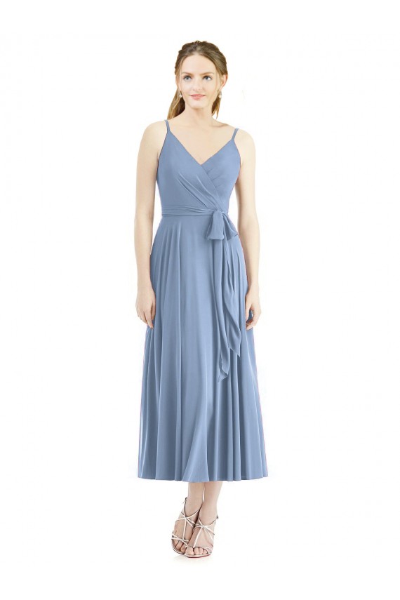 Soft Chiffon Tea Length Spaghetti Straps A-Line Bridesmaid Dress Plymouth