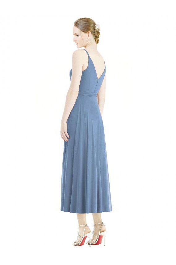 Soft Chiffon Tea Length Spaghetti Straps A-Line Bridesmaid Dress Plymouth