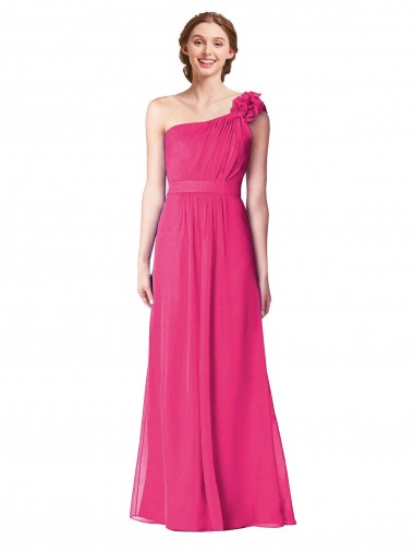 Soft Chiffon Long One Shoulder Azalea A-Line Bridesmaid Gown Plymouth