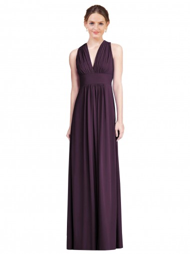 Soft Chiffon Long V-Neck Grape A-Line Bridesmaid Dress Plymouth