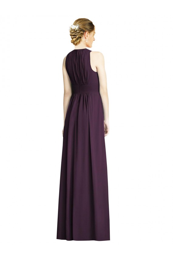 Soft Chiffon Long V-Neck Grape A-Line Bridesmaid Dress Plymouth