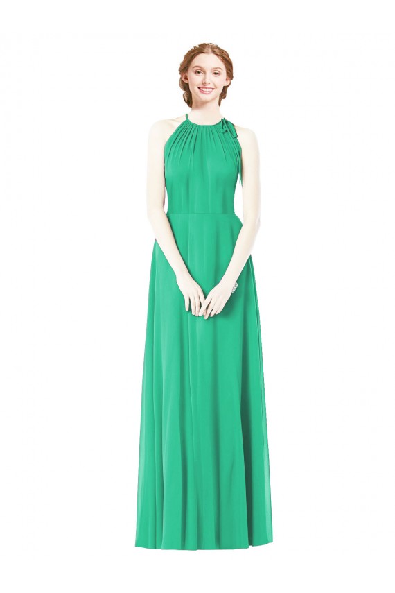 Soft Chiffon Long Halter Neck Emerald Green A-Line Bridesmaid Dress Plymouth