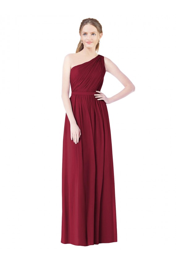 Soft Chiffon Long One Shoulder Burgundy A-Line Bridesmaid Gown Plymouth