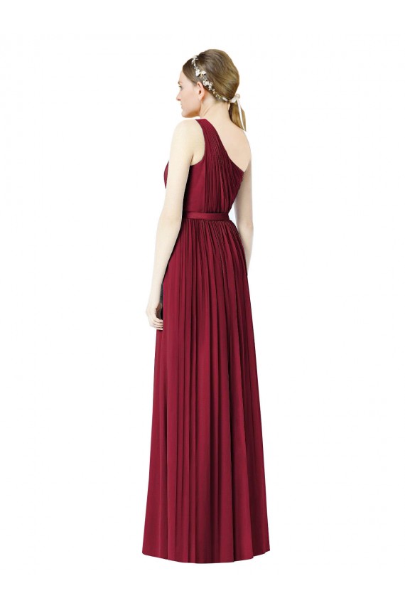 Soft Chiffon Long One Shoulder Burgundy A-Line Bridesmaid Gown Plymouth