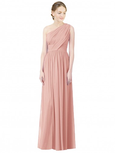 Soft Chiffon Long One Shoulder Bliss Pink A-Line Bridesmaid Dress Plymouth