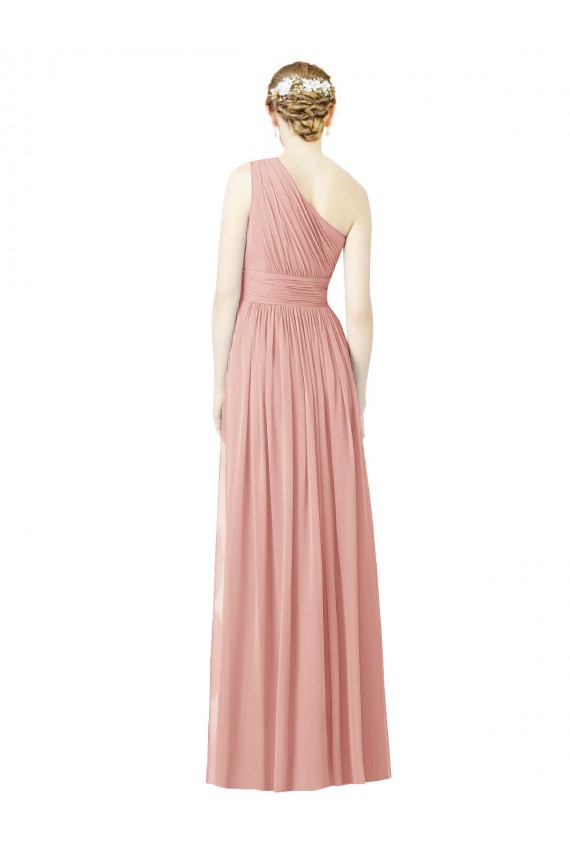 Soft Chiffon Long One Shoulder Bliss Pink A-Line Bridesmaid Dress Plymouth