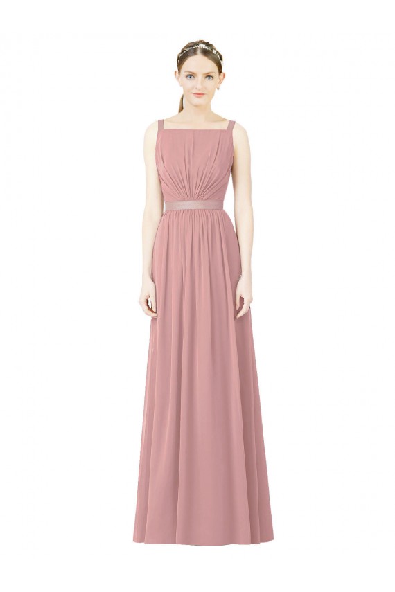 Soft Chiffon Long High Neck Dusty Pink A-Line Bridesmaid Dress Plymouth