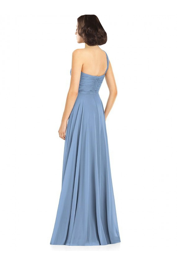 Soft Chiffon Long One Shoulder Dusty Blue A-Line Formal Dress / Bridesmaid Dress Plymouth