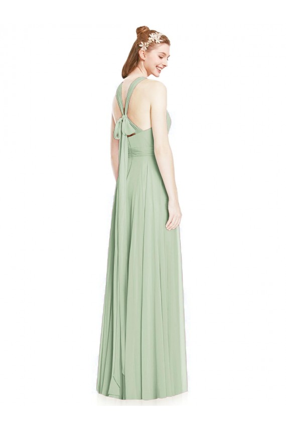 Chiffon Long Halter Neck Sage A-Line Bridesmaid Dress / Evening Dress Plymouth