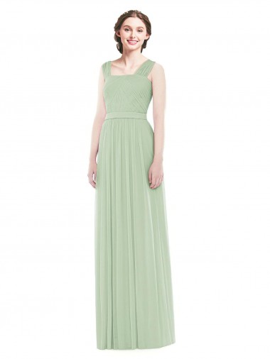 Soft Chiffon Long Spaghetti Straps A-Line Bridal Party Dress Plymouth