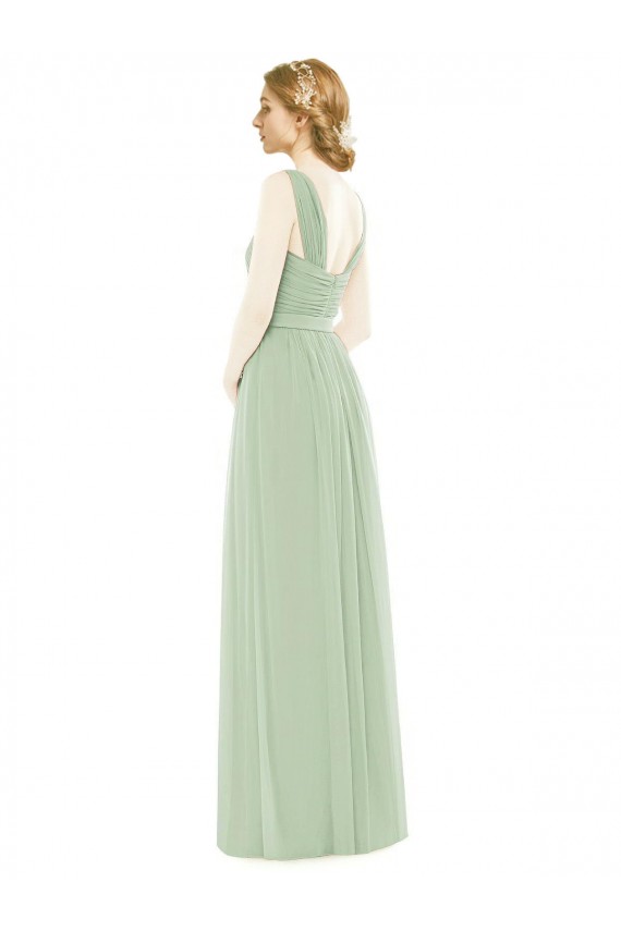 Soft Chiffon Long Spaghetti Straps A-Line Bridal Party Dress Plymouth