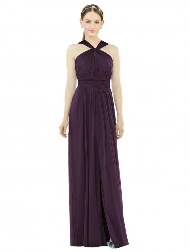 Soft Chiffon V-Back Long Halter Neck A-Line Semi Formal Evening Dress / Bridesmaid Dress Plymouth