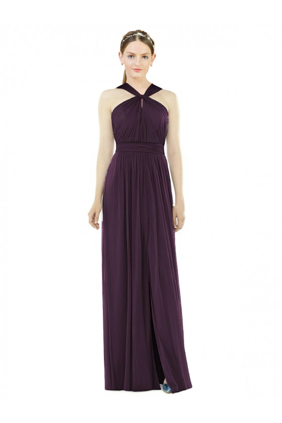 Soft Chiffon V-Back Long Halter Neck A-Line Semi Formal Evening Dress / Bridesmaid Dress Plymouth
