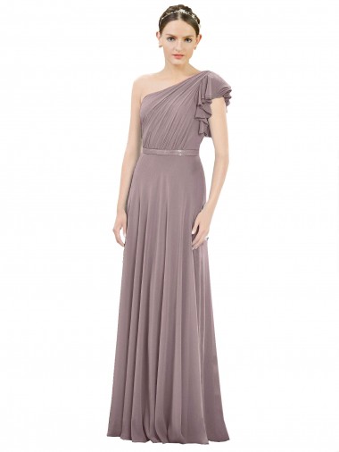 Soft Chiffon Long One Shoulder Dusty Rose A-Line Bridesmaid Dress Plymouth