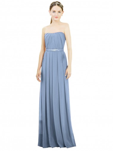 Soft Chiffon Long Strapless Dusty Blue A-Line Bridesmaid Dress Plymouth