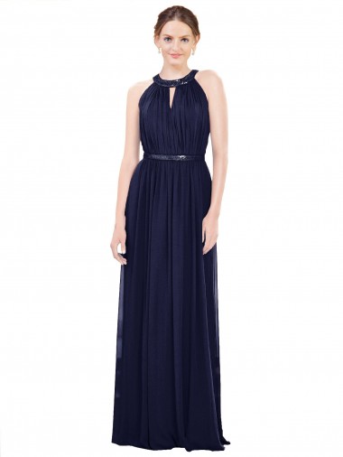 Soft Chiffon Long High Neck A-Line Bridesmaid Dress / Formal Dress Plymouth