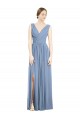 Soft Chiffon Long V-Neck Dusty Blue A-Line Semi Formal Evening Dress / Bridesmaid Dress Plymouth