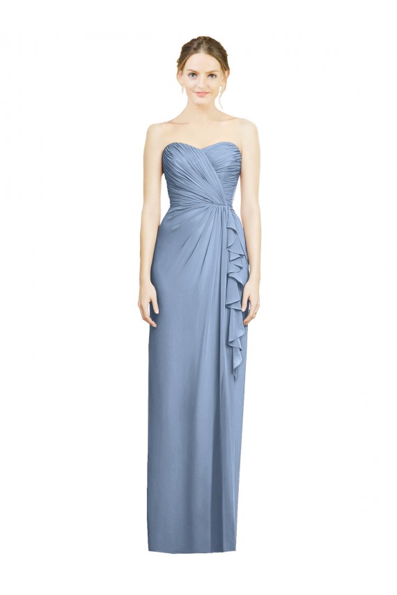 Soft Chiffon Long Sweetheart Dusty Blue Sheath Bridesmaid Dress Plymouth
