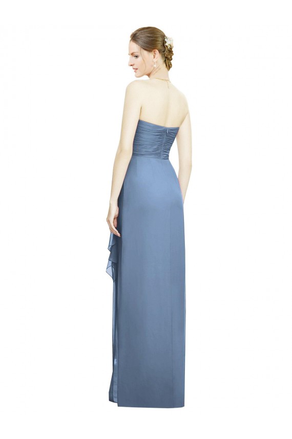 Soft Chiffon Long Sweetheart Dusty Blue Sheath Bridesmaid Dress Plymouth