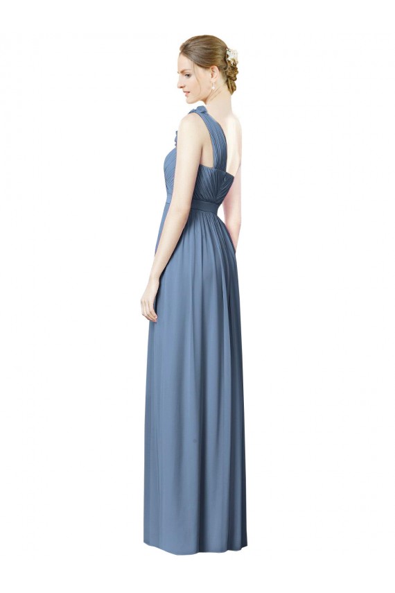 Soft Chiffon Long One Shoulder Dusty Blue A-Line Bridesmaid Dress Plymouth